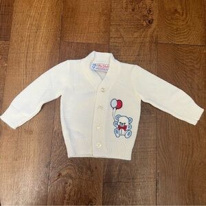 Vintage blue bird button down cardigan sweater baby appliqué 12-18 months